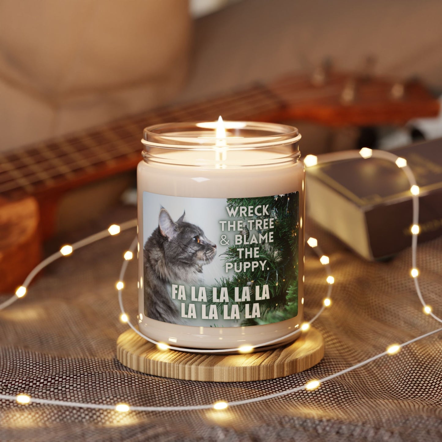 Wreck the Tree & Blame the Puppy Candle | Funny Christmas Cat Candle
