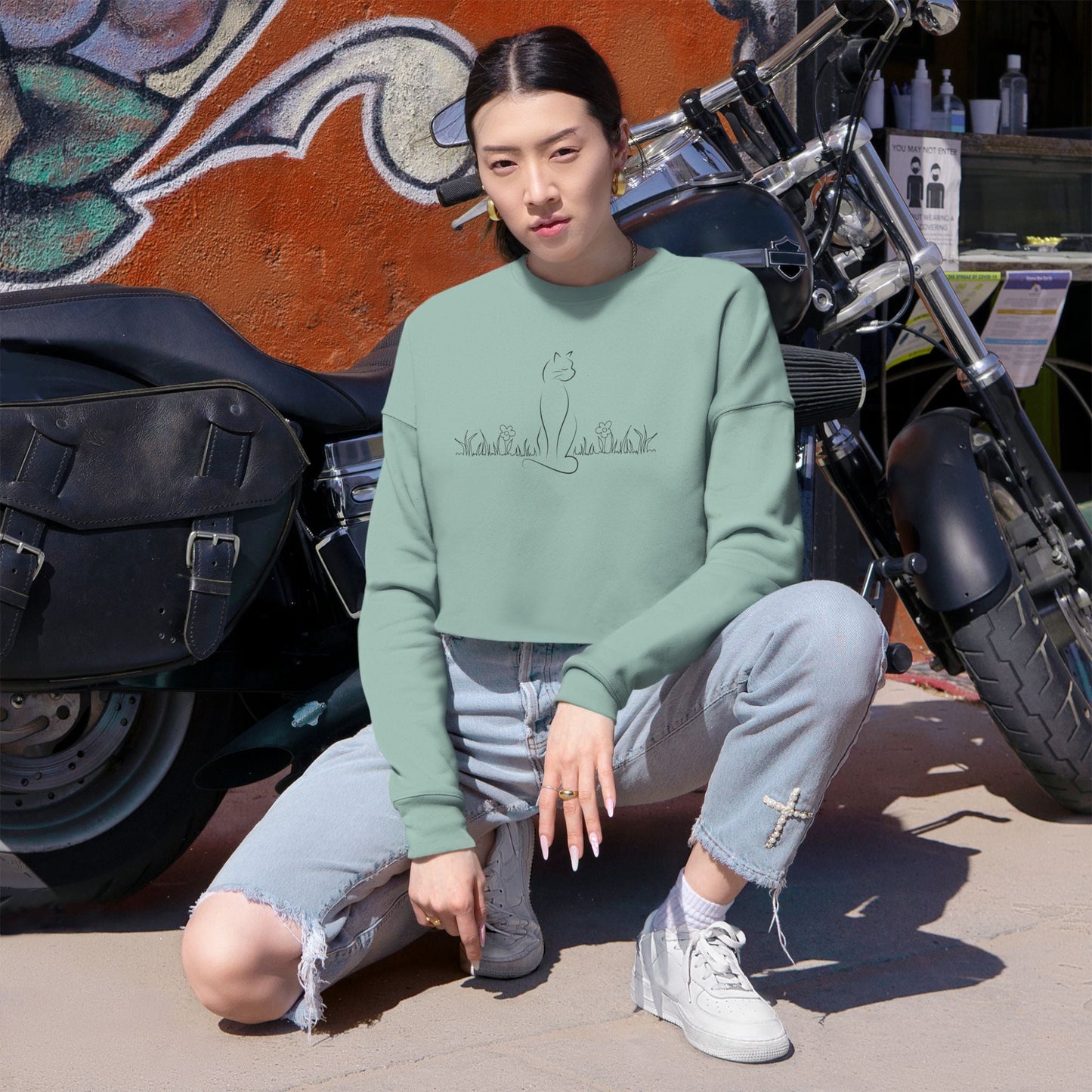Trendy Cat Lover Women's Cropped Sweatshirt