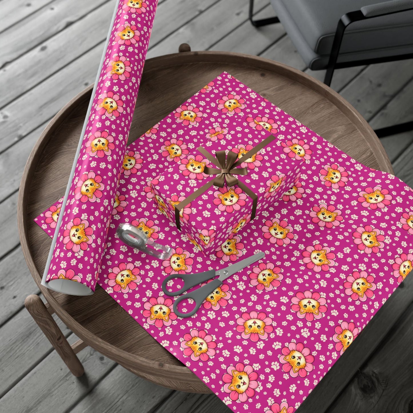 Pink Cat Blossom Gift Wrap | Cute Cat Lover Wrapping Paper