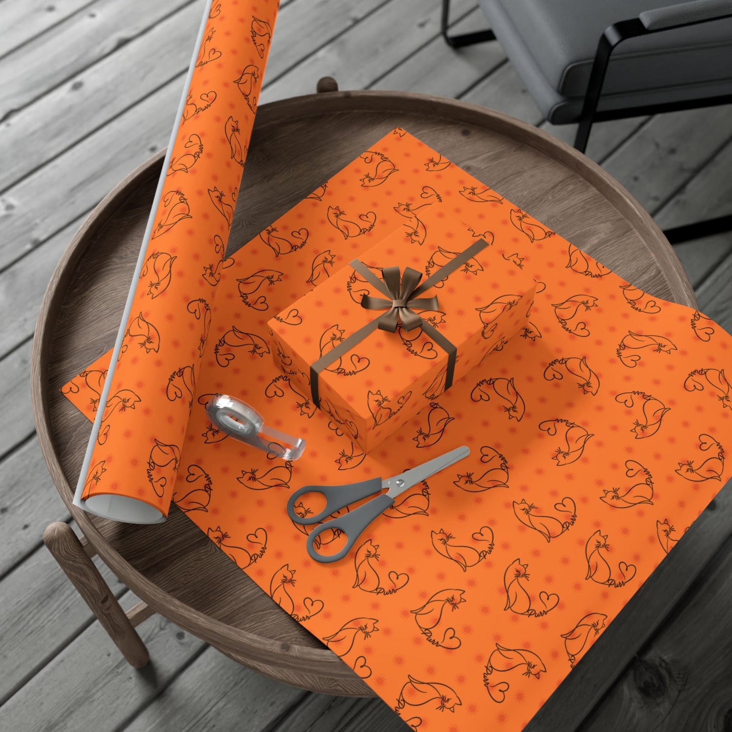 Purr Pattern All-Occasion Gift Wrap – Cat Line Art Wrapping Paper