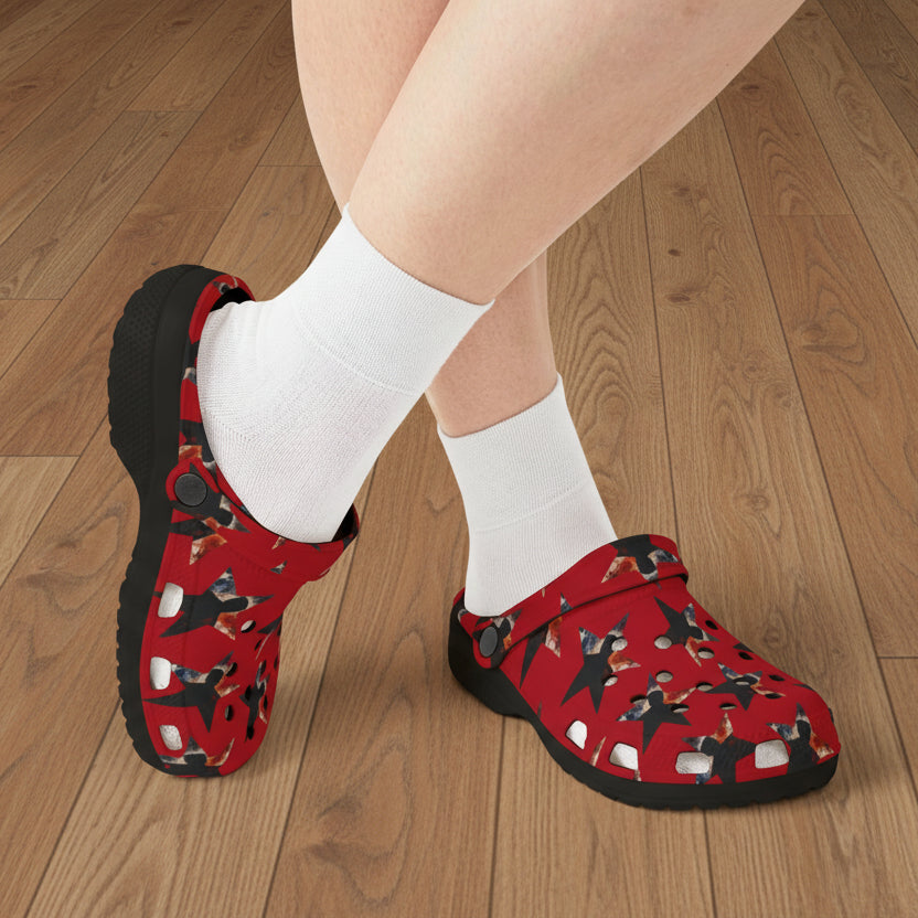 Red Presidential Silhouette Star EVA Clogs – Lightweight Statement Slip-Ons