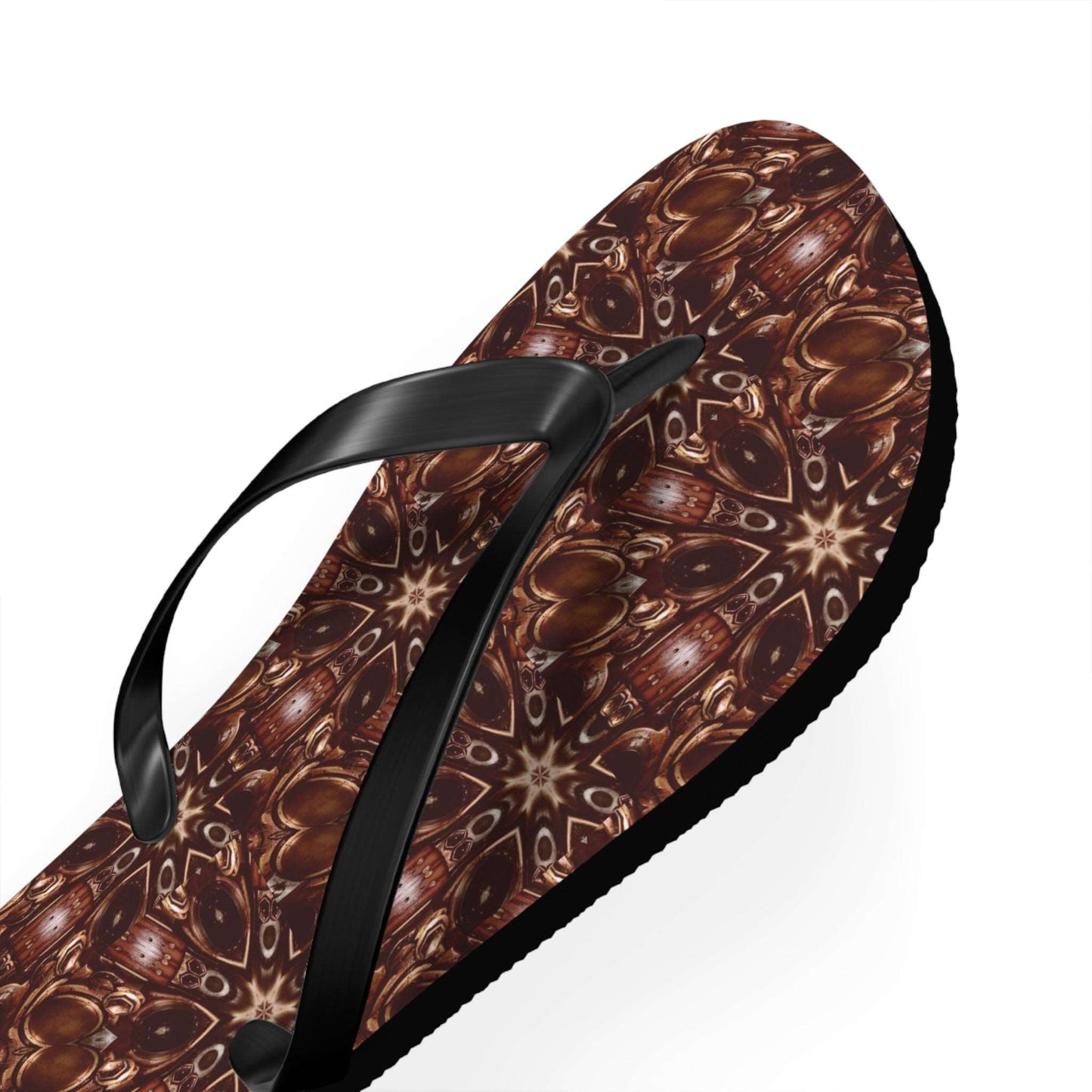 Brown and Beige Star Pattern Flip Flops