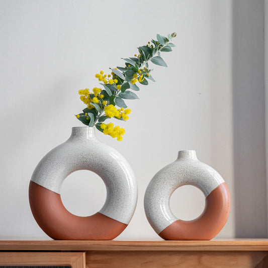 Laterite Half Glazed Round Ceramic Vase Office Desktop Soft Board Room Window