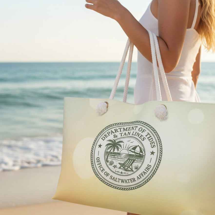 Department of Tides & Tan Lines Weekender Bag – Coastal Authority Beach Tote, Office of Saltwater Affairs