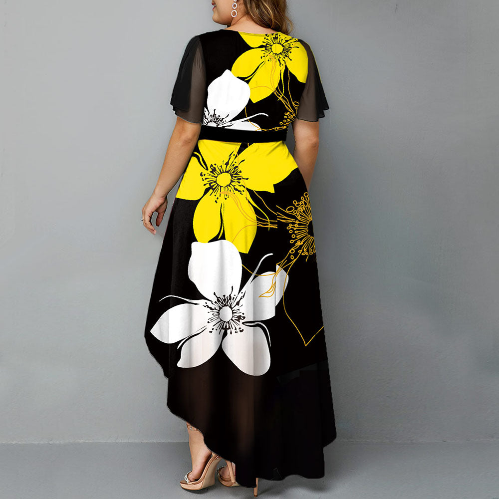 New Digital Print Flower Plus Size Women's Irregular Dress