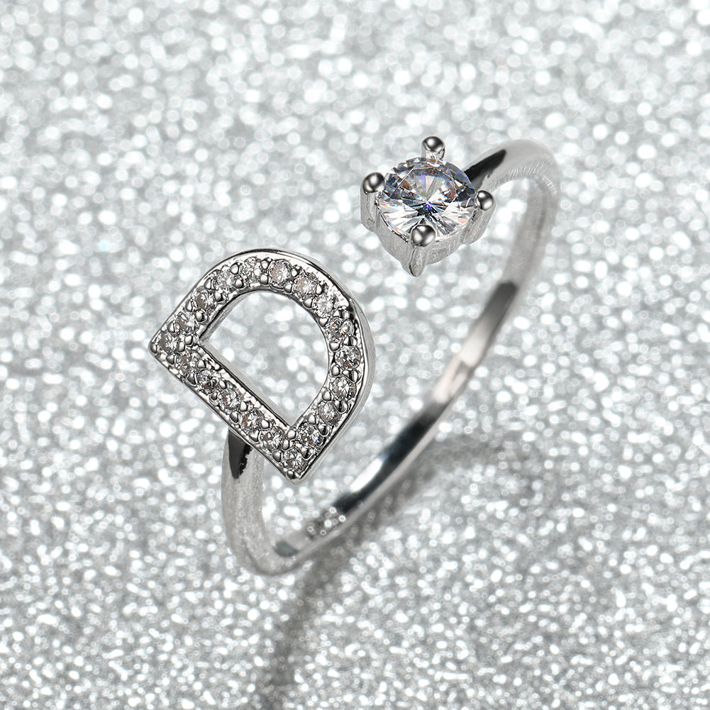 Popular Fashion Silvery AZ Letter Ring Initials Wedding Love Couple Rings Bridesmaid Gift
