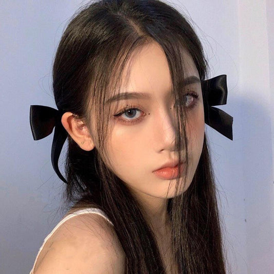 2pcs Black White Ribbon Hair Bows Clips Vintage Bowknot Side Hairpin Cute Girls Barrettes Headdress Hair Accessories for Women