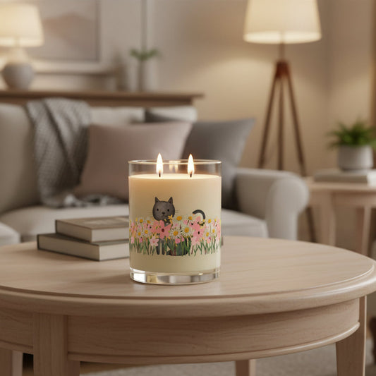 Floral Cat Glass Candle – Cozy Cat Lover Home Decor