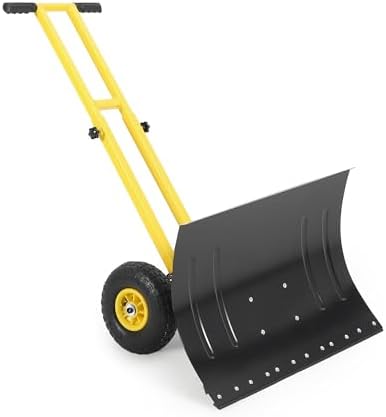 Snow Shovel with 29.13x19.8 in Wide Blade, Heavy Duty Rolling Snow Pusher