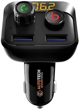 AutoTech Bluetooth FM Transmitter with Enhanced Bass, Hands-Free Calling, Dual USB Ports, and Large LED Display – Wireless Music Streaming and Car Charger with Voice Prompts & Safety Protection