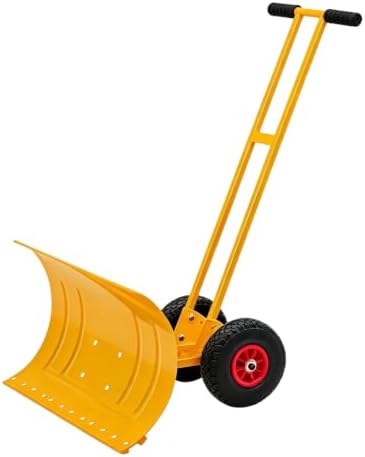 MAXSA 29" W × 20" H Adjustable Snow Shovel with Wheels for Driveway, Yellow