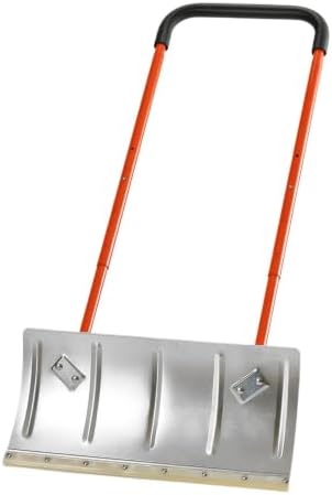 Snow Pusher Shovel with Wheels, 24-Inch Metal Plow for Driveways