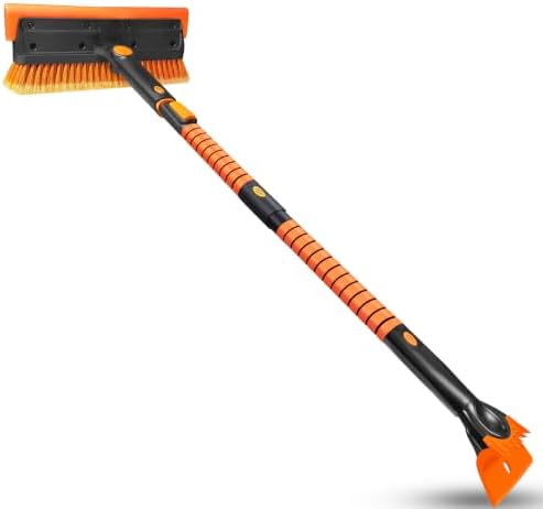 SEAAES 56 Inch Long Snow Brush Scraper and Snow Broom for Truck - Orange
