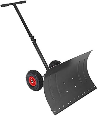 TUFFIOM Snow Pusher Shovel for Driveway with Wheels, 29"/39" Wide Heavy Duty Push Snow Plow Shovel, Wheeled Rolling Snow Shovels for Removal Adjustable Angle & Height Handle (Black(29 inch))