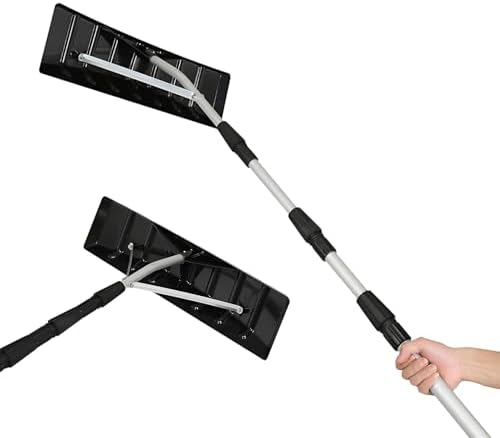 Roof Snow Removal Tool with Twist Lock Telescoping Pole, 4.9–15.7 Ft Extendable Roof Snow Rake, Plastic Blade Snow Rake for Slanted Roof