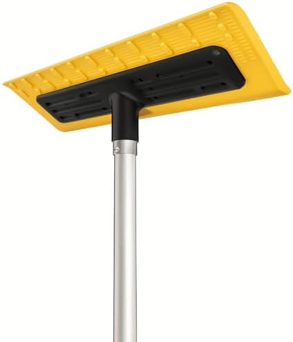 Never-Scratch SnowBuster,21-Foot Snow Roof Rake,EVA Soft Foam Pad Snow Removal Tool,Heavy-Duty Aluminum Handle,S-Shaped Push/Pull Design for House Roof,Solar Panels,Car Snow, and Leaves,Yellow