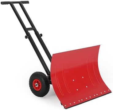 Snow Shovel with 29.13x19.8 in Wide Blade, Heavy Duty Rolling Snow Pusher