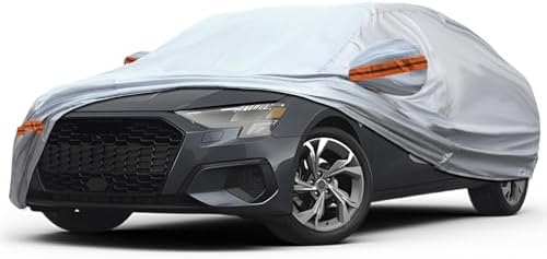 6-Layer Full Car Cover is All-Weather Waterproof, Fit for 168"-182" Length Sedan, Universal in All Seasons, Snow Prevention, Rainproof, Acid Rainproof, Sunscreen, Orange Reflective Strip
