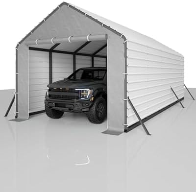 13ft Wide Heavy Duty PE Carport – Waterproof Outdoor Garage Shelter for Car, Truck, Boat with Removable Sidewalls, Grey