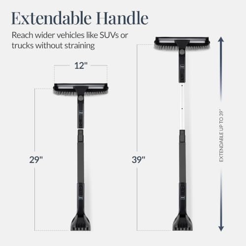 Best Choice Products Snow Brush with Squeegee & Ice Scraper, Up to 39" Extendable Foam Grip, 270° Pivoting Snow Brush for Car Truck SUV, Storage Bag Included - Charcoal