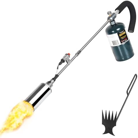 GasBRUH Propane Torch Weed Burner,High Output Weed Torch Flamethrower,35" Long Arm Weed Torch Include a Rake,Fire Starter,Charcoal Starter,Heavy Duty Blow Torch for Roof, Wood,Snow (Tank Not Included)