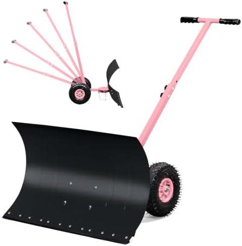 Outvita Snow Shovel with Wheels, 29" Wide 18" Long, Black & Pink