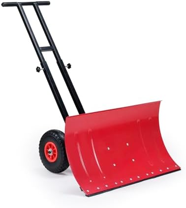 Snow Shovel with Wheels, 29X16.5inch Angled Steel Blade，Heavy-Duty Snow Shovel Pusher and Plow with Height Adjustable Handle for Driveway and Efficient Snow Removal (29 Inch X16.5 Inch)