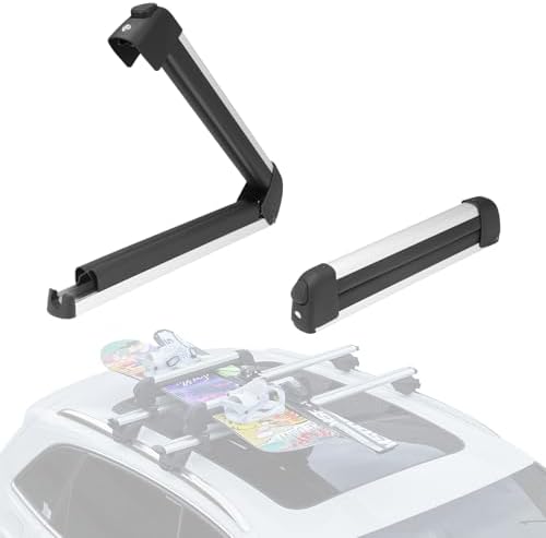 16.3 Inch Car Roof Ski & Snowboard Rack,Fishing Rod Rack, Fits 2 Pairs Skis or 2 Fishing Rods, with Anti-Theft Lock & TPV Rubber Padding, Fits Square/Round/Aero/Oval Cross Bars, Silver