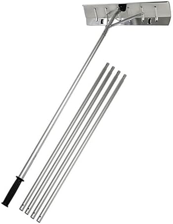 Aluminum Snow Roof Rake, Roof Snow Removal Tool, with 5 Section Adjustable Telescoping Pole, Soft Grip Handle, Lightweight Durable, for Roof, Patio, and Yard Removal