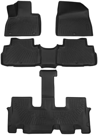 Powerty Floor Mats for 2020-2024 2025 Hyundai Palisade All Weather 3D TPE Anti-Slip Car Liners for 1st & 2nd & 3rd Row Accessories