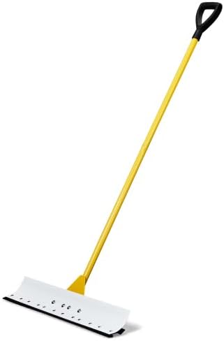 TUFFIOM Snow Pusher Shovel for Driveway with Wheels, 29"/39" Wide Heavy Duty Push Snow Plow Shovel, Wheeled Rolling Snow Shovels for Removal Adjustable Angle & Height Handle (Yellow(29 inch))