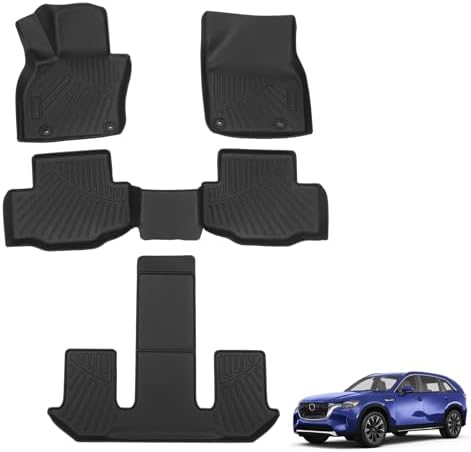 Powerty Floor Mats for 2024-2026 2027 Mazda CX-90 CX90 PHEV (Plug in Hybrid) 6&7 Seater All Weather 3D TPE Anti-Slip Car Liners for 1st & 2nd & 3rd Row Accessories