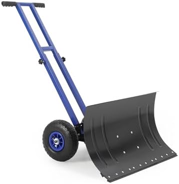 Snow Shovel with 29.13x16.53 in Wide Blade, Heavy Duty Rolling Snow Pusher
