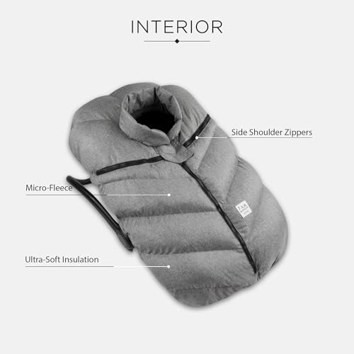7AM Enfant Car Seat Covers - Cocoon Baby Cover for Boys & Girls, Rain & Snow Repellent, Breathable Windproof, Center Zipper, Universal Fit for Infant Car Seat (0-12M) (Heather Grey)