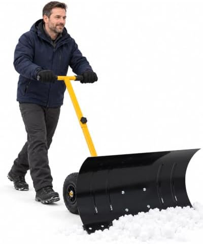 Snow Shovel with Wheels, for Efficient Snow Removal (Single Bar - Yellow)