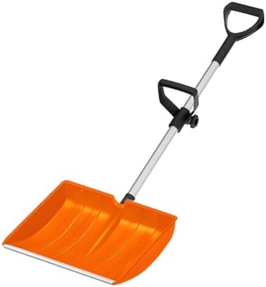 Heavy Duty Snow Shovel with D-Grip Handle Aluminum Strip Ergonomic Design for Driveway Car Garage and Home Garden Outdoor Use (Orange)