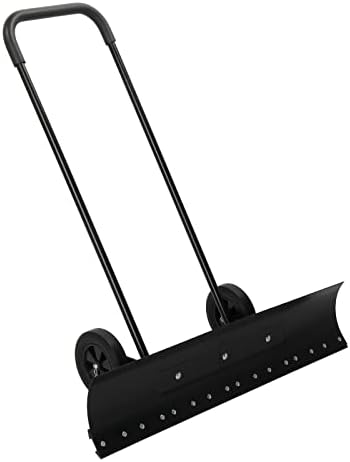 TUFFIOM Snow Pusher Shovel for Driveway with Wheels, 29"/39" Wide Heavy Duty Push Snow Plow Shovel, Wheeled Rolling Snow Shovels for Removal Adjustable Angle & Height Handle (Black(39 inch))