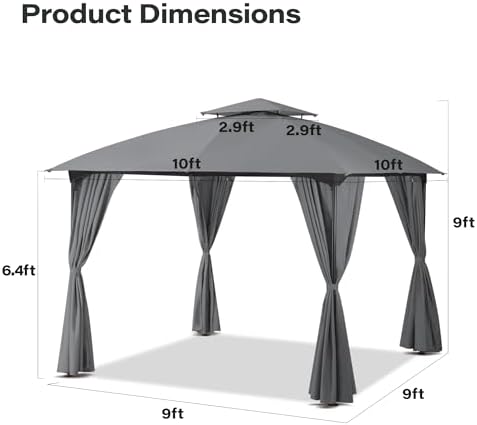 LAUSAINT HOME 10'x10' Patio Arc Gazebo, Outdoor Canopy Tent with Curved Roof Design, Double Tier Top, Privacy Curtains & Wind-Resistant Ropes, Backyard Garden Lawn, Gray