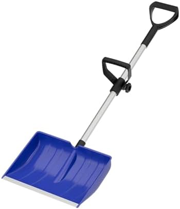 Heavy Duty Snow Shovel with D-Grip Handle Aluminum Strip Ergonomic Design for Driveway Car Garage and Home Garden Outdoor Use (Blue)