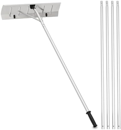 4.8 - 20FT Roof Snow Rake for Snow Leaves Removal, Telescopic Roof Snow Removal Tool Adjustable Snow Rake for House Roof, Aluminum Snow Shovel with Wheels, 5-Section Tubes