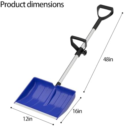 Heavy Duty Snow Shovel with D-Grip Handle Aluminum Strip Ergonomic Design for Driveway Car Garage and Home Garden Outdoor Use (Blue)
