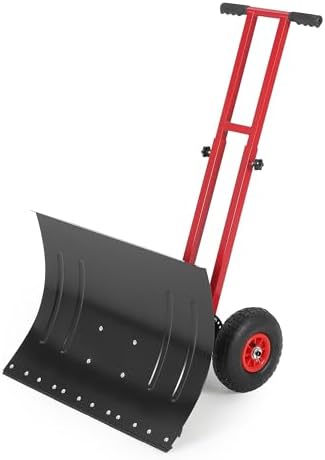 Snow Shovel with 29.13x19.8 in Wide Blade, Heavy Duty Rolling Snow Pusher