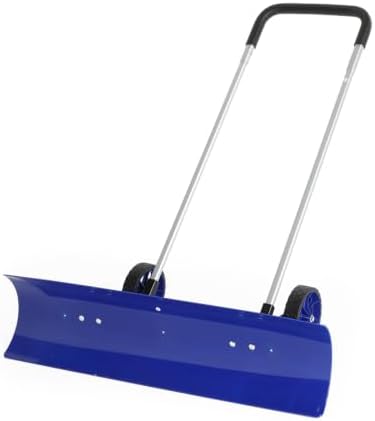 TUFFIOM Snow Pusher Shovel for Driveway with Wheels, 29"/39" Wide Heavy Duty Push Snow Plow Shovel, Wheeled Rolling Snow Shovels for Removal Adjustable Angle & Height Handle (Blue(37 in ABS))
