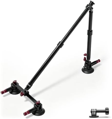 NEEWER Triple Suction Cup Car Mount Kit, Two 24" Aluminum Alloy Extension Poles, NATO Rail, Action Camera Adapter Compatible with GoPro DJI Insta 360, Max Load 2.2 lb, CA166