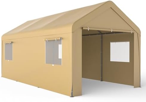 10x20 Carport with Roll-up Windows,Portable Garage Canopy for Truck Boat