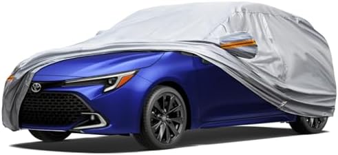 6-Layer Full Car Cover is All-Weather Waterproof, All Seasons, Snow Prevention Rainproof, Acid Rainproof, Sunscreen, Ultraviolet-Proof, Fits Hatchbacks up to 173 ", Orange Reflective Strip