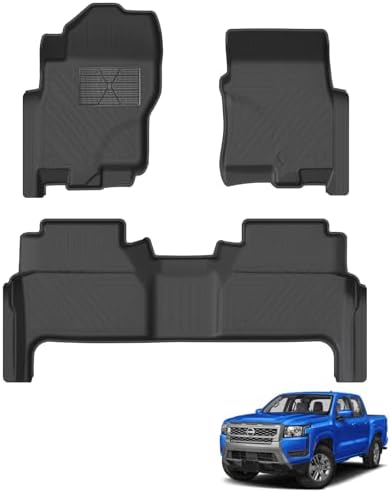 Powerty Floor Mats for Nissan Frontier 2022-2026 2027(Crew Cab with 2nd Row Under-Seat Storage) All Weather 3D TPE Anti-Slip Truck Liners for 1st & 2nd Row Accessories