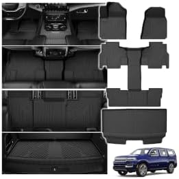 Powerty Floor Mats Cargo Liner for Jeep Wagoneer 2022-2025 7-Seat (NOT for 8-Seat/L/S) All Weather 3D TPE Anti-Slip Car Protection, 1st & 2nd & 3rd Row Set with Rear Cargo Mat Accessories