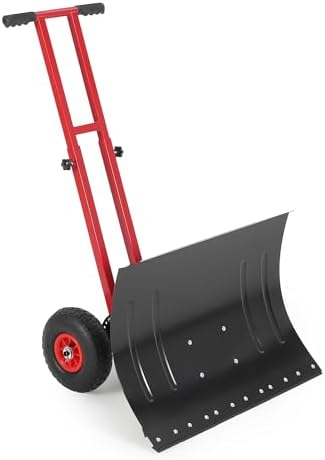 TrailBlaze Heavy Duty Rolling Snow Shovel with Wheels – 29x20in Wide Adjustable Angled Metal Blade – Ergonomic Double Handle – 5-Position Height – Durable Carbon Steel – Ideal for Driveways, Sidewalks
