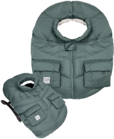 7AM Enfant Car Seat Covers - Cocoon Baby Cover for Boys & Girls, Rain & Snow Repellent, Breathable Windproof, Center Zipper, Universal Fit for Infant Car Seat (0-12M) (Pine)